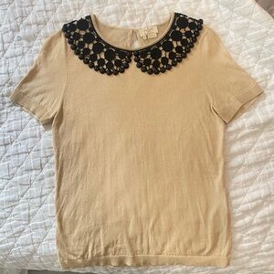Kate Spade Beige Top with Black Lace Detail